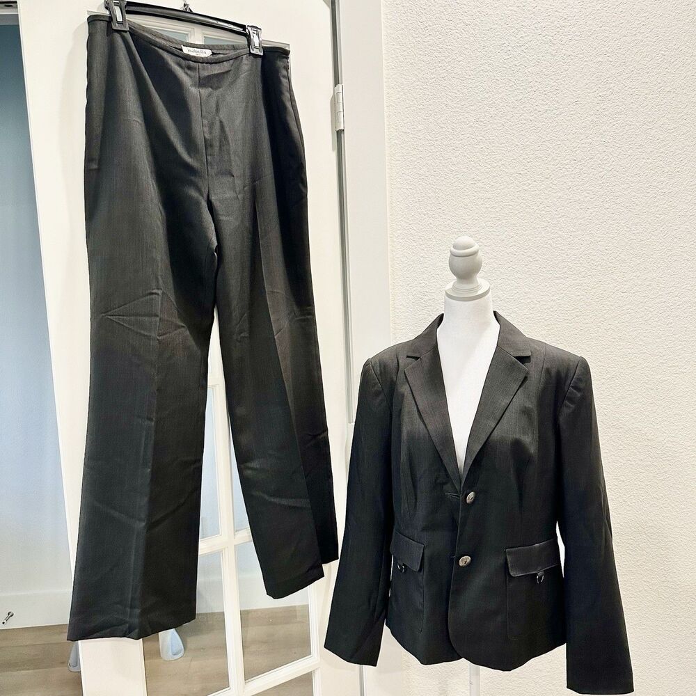 ISABELLA 2-piece Dark Gray Heathered Pant Suit Sz 10 Lined Career Bootcut